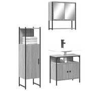 QUAHEAS Ensemble de 3 meubles de salle de bain gris Sonoma en bois - Montage mural - Espace de rangement - 60 x 16 x 60 cm - Armoire à miroir - Meuble sous-lavabo - Armoire de salle de bain