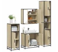QUAHEAS Ensemble de 4 meubles de salle de bain en bois de chêne Sonoma en métal, meuble sous lavabo, armoire à miroir, armoires de salle de bain, design moderne, salle de bain