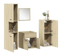 QUAHEAS Ensemble de 4 meubles de salle de bain en bois de chêne Sonoma, meuble sous vasque, miroir et 2 armoires de salle de bain, résistant à l'humidité, design moderne pour salle de bain