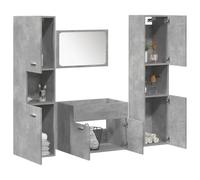 QUAHEAS Ensemble de 4 meubles de salle de bain en bois gris béton, résistant à l'humidité, pour salle de bain, meuble sous lavabo, deux armoires de salle de bain, miroir, 60 x 38,5 x 46 cm