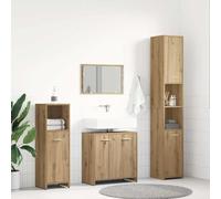 QUAHEAS Ensemble de 4 meubles de salle de bain en chêne artisanal, meuble sous-vasque, miroir d'armoires de salle de bain, résistant à l'humidité, facile d'entretien, salle de bain moderne, 60 x 33 x