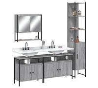 QUAHEAS Ensemble de 4 meubles de salle de bain gris Sonoma en bois de 60 à 80 cm de large, pour salle de bain, avec miroir, meuble sous-lavabo et armoire haute, design moderne
