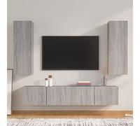 QUAHEAS Ensemble de 4 meubles TV gris Sonoma avec beaucoup d'espace de rangement, montage mural, commode et buffet pour salon, chambre à coucher, coin de jeu, canal de câbles, étagère, tiroir