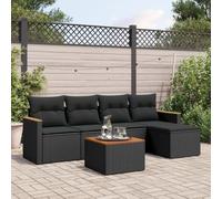 QUAHEAS Ensemble de 6 meubles de jardin en polyrotin noir avec coussins - Mobilier d'extérieur modulaire pour terrasse et balcon - Résistant aux UV