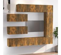 QUAHEAS Ensemble de 7 meubles TV en bois de chêne fumé avec beaucoup d'espace de rangement, montage mural, design pratique, 4 x 80 x 30 x 30 cm, 1 x 30,5 x 30 x 110 cm, 2 x 100 x 30 x 30 cm, pour