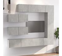 QUAHEAS Ensemble de 7 meubles TV en bois gris béton avec beaucoup d'espace de rangement, montage mural, meubles de salon modernes, 4 x 80 x 30 x 30 cm, 1 x 30,5 x 30 x 110 cm, 2 x 100 x 30 x 30 cm