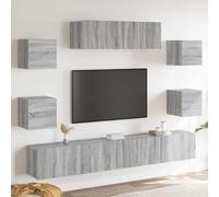 QUAHEAS Ensemble de 7 meubles TV gris Sonoma avec beaucoup d'espace de rangement, montage mural, dimensions 100 x 30 x 30 cm et 30,5 x 30 x 30 cm, idéal pour le salon, la chambre à coucher et le coin