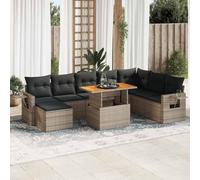 QUAHEAS Ensemble de 9 meubles de jardin en polyrotin gris avec espace de rangement et table réglable, résistant aux UV, pour terrasse et balcon