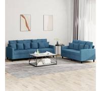 QUAHEAS Ensemble de canapé 2 pièces en velours bleu, structure robuste en métal et contreplaqué, ensemble de salon confortable avec 8 grands et 10 petits coussins