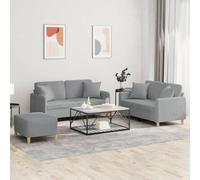 QUAHEAS Ensemble de canapé 3 pièces avec coussins, tissu gris clair, 2 x canapé 2 places, cadre en bois et métal robuste, rembourrage confortable pour le salon