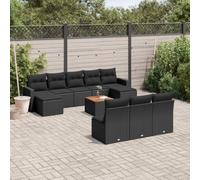 QUAHEAS Ensemble de canapé de jardin 11 pièces en polyrotin noir avec coussin, élément de canapé de jardin résistant aux intempéries avec partie centrale et coin - Mobilier de salon modulaire pour