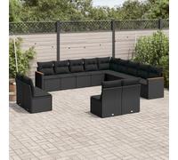 QUAHEAS Ensemble de canapé de jardin 13 pièces avec coussins noirs - Ensemble de meubles d'extérieur modulaires en polyrotin pour terrasse, balcon