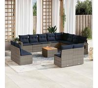 QUAHEAS Ensemble de canapé de jardin 13 pièces en rotin synthétique gris modulaire avec coin et élément de salon, meubles d'extérieur résistants aux intempéries pour terrasse, balcon