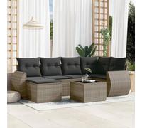 QUAHEAS Ensemble de canapé de jardin 7 pièces en polyrotin gris avec coussins, élément de canapé de jardin résistant aux intempéries avec coin et partie centrale et fauteuil, meubles de salon