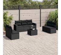 QUAHEAS Ensemble de canapé de jardin 8 pièces avec coussins noirs en polyrotin résistant aux intempéries pour balcon, terrasse et jardin d'hiver avec coussins et dossiers hydrofuges