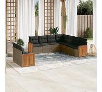 QUAHEAS Ensemble de canapé de jardin 9 pièces avec coussins, gris en polyrotin, design modulaire, résistant aux UV, espace de rangement pour terrasse et jardin, kit complet pour la détente en plein
