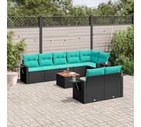 QUAHEAS Ensemble de canapé de jardin 9 pièces en polyrotin noir avec coussins, meubles de salon modulaires extensibles pour balcon, terrasse, véranda et jardin d'hiver