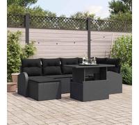 QUAHEAS Ensemble de Canapé de Jardin avec Coussins 7 Pièces Noir en Résine Rotin Poly Acier Résistant aux UV pour Terrasse et Jardin Multi-Configuration