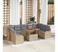 QUAHEAS Ensemble de canapé de jardin avec espace de rangement, 10 pièces, beige, en polyrotin - Modulable - Pour terrasse et extérieur - Résistant aux intempéries et facile d'entretien