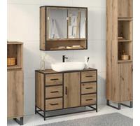QUAHEAS Ensemble de meubles de salle de bain, 2 pièces, chêne artisanal, 80 x 33 x 60 cm, matériau à base de bois en acier, montage mural, espace de rangement, pour salle de bain