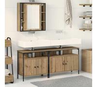 QUAHEAS Ensemble de meubles de salle de bain, 3 pièces, en bois naturel, marron, 80 x 30 x 60 cm, montage mural, avec miroir et espace de rangement, pour salles de bains modernes