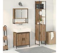 QUAHEAS Ensemble de meubles de salle de bain 3 pièces marron en bois 33 x 33 x 185,5 cm, avec étagère, portes affleurantes, grand espace de rangement, durable pour salle de bain, WC d'invités