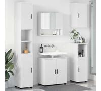 QUAHEAS Ensemble de meubles de salle de bain 5 pièces en bois et métal blanc avec miroir, armoires de rangement pour salle de bain, design moderne, montage mural