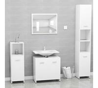 QUAHEAS Ensemble de meubles de salle de bain, blanc, 60 x 33 x 61 cm, meuble de salle de bain avec miroir, espace de rangement pour salle de bain, design moderne, montage facile
