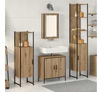QUAHEAS Ensemble de meubles de salle de bain marron 4 pièces 33 x 33 x 185,5 cm en bois avec étagère, espace de rangement pour petites salles de bains, design moderne, durable