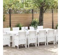 QUAHEAS Ensemble de Salle à Manger Jardin 13 pcs Blanc Poly rotin résistant aux UV avec 12 chaises et Table rectangulaire pour terrasse Patio Repas détente extérieur
