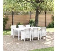 QUAHEAS Ensemble de Salle à Manger Jardin 7 pièces Blanc polypropylène résistant aux intempéries Table 200x100 cm 6 chaises avec Coussins terrasse extérieur Repas détente Patio