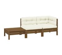 QUAHEAS Ensemble de salon de jardin 3 pièces en bois de pin massif avec coussin crème, canapé de jardin, élément de coin et partie centrale, meubles de salon, canapé pour balcon, terrasse et détente