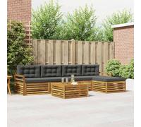 QUAHEAS Ensemble Meuble canapé d'extérieur 6 pcs en Bois d'acacia Naturel et Anthracite, modulable, Design Moderne pour Jardin terrasse, mobilier Salon séjour Complet et Confortable