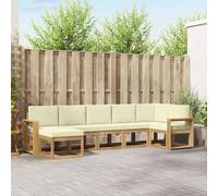 QUAHEAS Ensemble Meuble canapé d'extérieur 7 pcs Blanc crème Polyester modulable Design Moderne Complet pour Jardin Salon séjour avec Coussins Confortables et Rangement Pratique