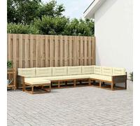 QUAHEAS Ensemble Meuble canapé d'extérieur 8 pcs en Bois d'acacia Massif Naturel et crème, Design Moderne modulable pour Salon, Jardin, Patio, séjour Complet avec Coussins Confortables et Rangement