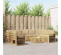 QUAHEAS Ensemble Meuble canapé d'extérieur modulable 10 pièces Blanc Beige Polyester avec Coussins, Design Moderne pour Salon Jardin Patio séjour, aménagement Complet et Confortable