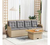 QUAHEAS Ensemble salon de jardin 3 pièces en polyrotin beige avec dossiers réglables, plateau de table en bois d'acacia, coussins confortables pour terrasse et balcon