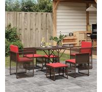 QUAHEAS Ensemble Salon Jardin 7 pcs Poly rotin Marron avec Coussins Amovibles Housse Lavable Table Fauteuil Chaise Tabouret encastrable modulable pour terrasse Balcon extérieur Repas détente