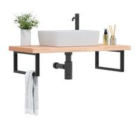 QUAHEAS Étagère de lavabo - Montage mural - Hêtre massif - 100 x 50 x 4 cm - Cadre en acier noir - Étagère flottante pour salle de bain - Design moderne - Peu encombrante - Robuste et durable