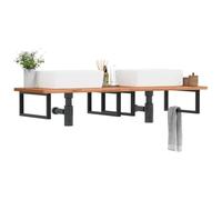 QUAHEAS Étagère de lavabo - Montage mural - Hêtre massif - 150 x 55 cm - Cadre en acier noir - Étagère flottante pour salle de bain - Charge maximale : 100 kg - Design moderne