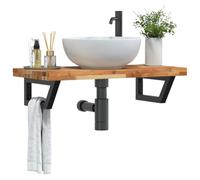 QUAHEAS Étagère de lavabo murale en bois d'acacia massif 60 x 40 x 4 cm - Support en acier noir - Étagère flottante pour salle de bain - Peu encombrante - Charge maximale : 100 kg