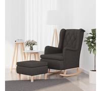 QUAHEAS Fauteuil à bascule avec tabouret, tissu gris foncé, bois d'hévéa massif, fauteuil de relaxation confortable pour salon, chambre à coucher, coin lecture