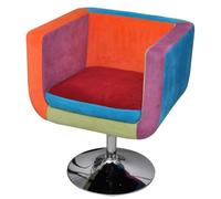 QUAHEAS Fauteuil cube en tissu design patchwork réglable en hauteur avec structure en bois Multicolore 63 x 57 x 66-76 cm Charge max. 110 kg Pour salon, chambre à coucher, salon