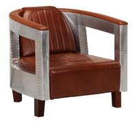 QUAHEAS Fauteuil d'aviateur marron en cuir véritable, chaise d'accentuation vintage avec accoudoirs en aluminium, fauteuil de lecture confortable pour salon et chambre à coucher, chaise de salon