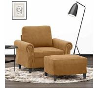 QUAHEAS Fauteuil en velours marron avec repose-pieds, 92 x 77 x 80 cm, structure en métal robuste, siège confortable pour le salon, idéal pour se détendre et lire