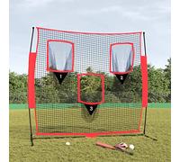 QUAHEAS Filet de baseball portable noir et rouge avec cadre en acier 183 x 105 x 183 cm polyester pour entraînement, lancer, battre, softball, exercice dans le jardin, club, loisirs