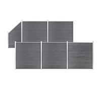 QUAHEAS Kit de clôture WPC 5 carrés et 1 oblique gris 965 x 186 cm en composite bois-plastique avec poteaux en aluminium et tige pour clôture de jardin, brise-vue terrasse, balcon