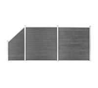 QUAHEAS Kit de clôture WPC avec 2 carrés et 1 oblique - 446 x 186 cm - Gris - En bois composite et plastique - Poteaux en aluminium pour clôture de jardin, brise-vue - Clôture de terrasse et balcon