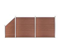QUAHEAS Kit de clôture WPC marron 446 x 186 cm avec 2 carrés et 1 oblique composite bois-plastique, poteaux en aluminium, brise-vue pour jardin, terrasse, balcon, kit de construction avec poteaux et