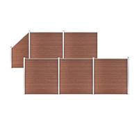 QUAHEAS Kit de clôture WPC marron 965 x 186 cm avec 5 carrés et 1 oblique, composite bois-plastique, poteaux en aluminium, brise-vue pour jardin, terrasse, balcon, système d'emboîtement stable